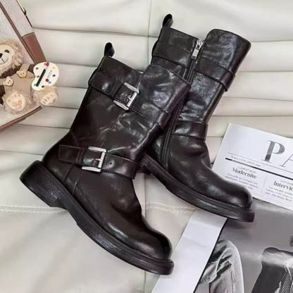 Damen Schnürstiefel Robustes Leder Schwarz - Norvielle