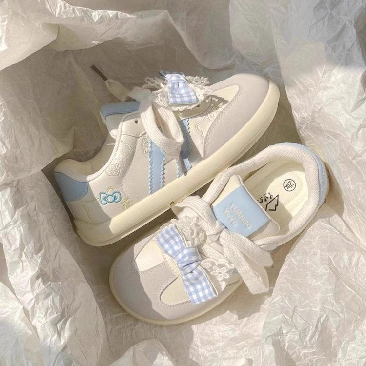 Damen Sneaker Rüschen Blumenmuster