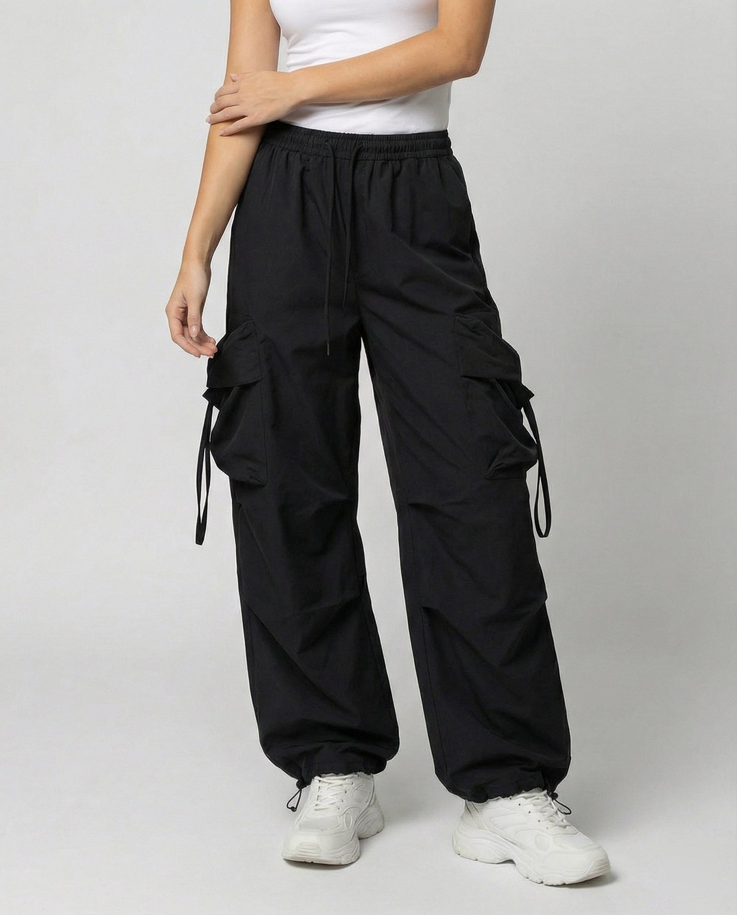Damen Palazzo-Hose Bequem Mit Taschen Baumwolle Schwarz - Norvielle