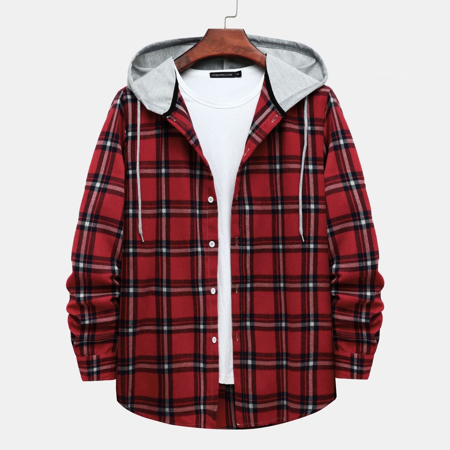 Damen Hoodie Kariertes Kapuzenhemd Baumwolle