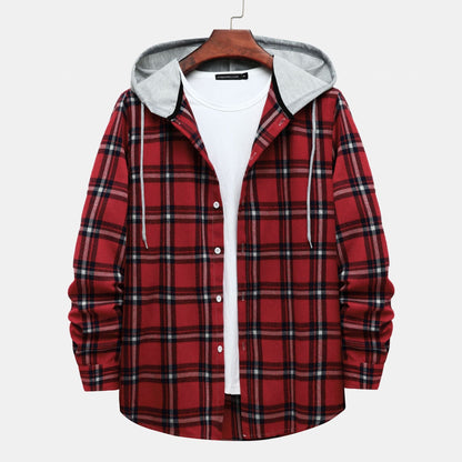Damen Hoodie Kariertes Kapuzenhemd Baumwolle