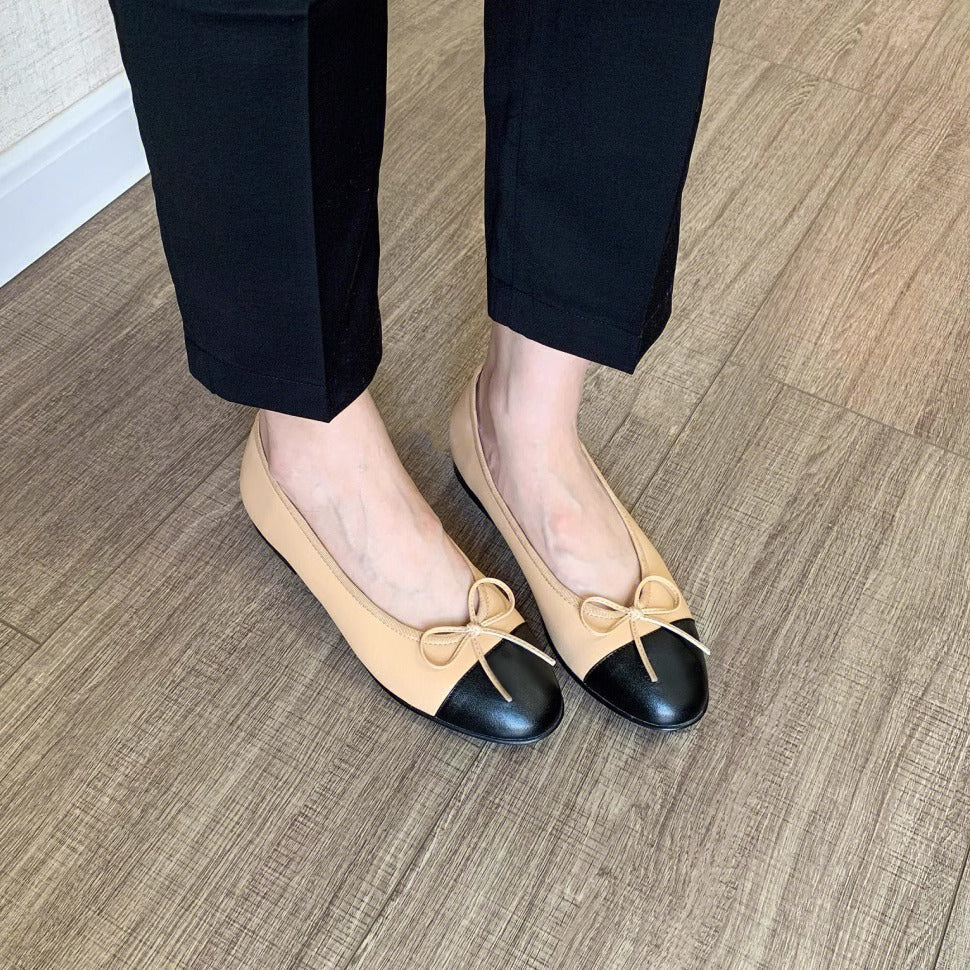 Damen Ballerinas Elegant Metalldetail Schleifenverschluss