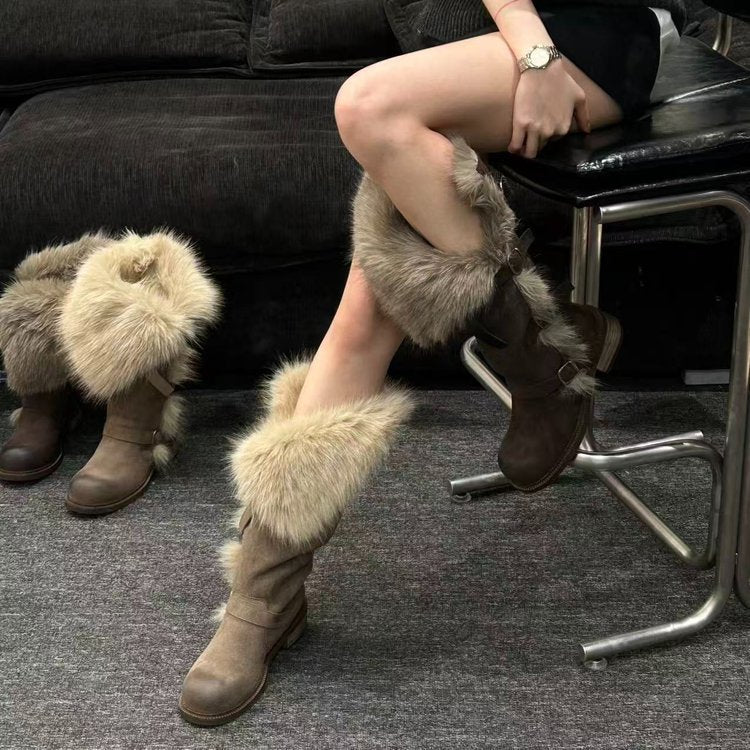 Damen Winterstiefel Kunstfell Warm Bequem