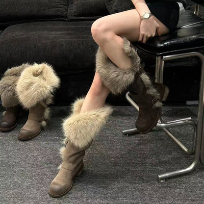 Damen Winterstiefel Kunstfell Warm Bequem