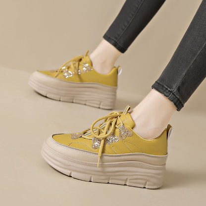 Damen Plattform Sneaker Glitzer Optik