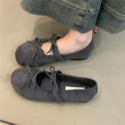 Damen Ballerinas Lederschuhe Bequem Schleifen