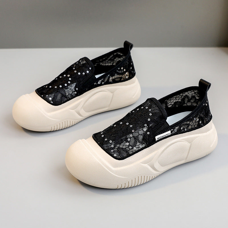 Damen Sneaker Bequem Spitze Elastisch Schnellverschluss
