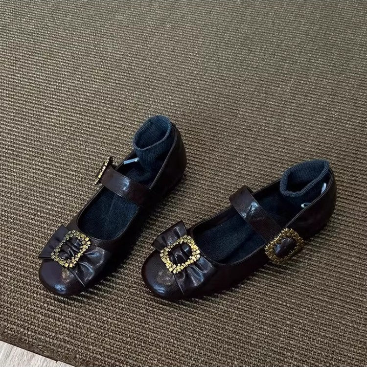 Damen Ballerinas Glitzerschnalle Weiches Innenfutter