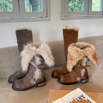 Damen Winterstiefel Robust Schnee Kunstfellkragen Schwarz - Norvielle