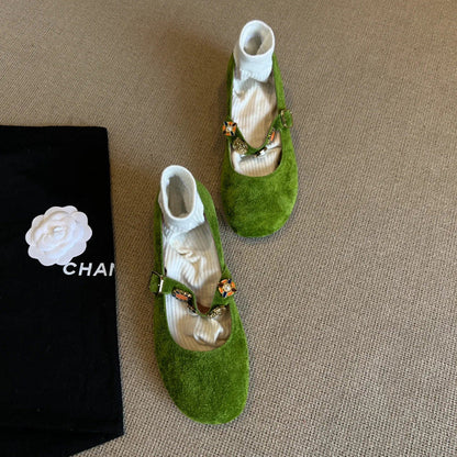 Damen Ballerinas mit Riemen Blumen Verzierungen - Norvielle