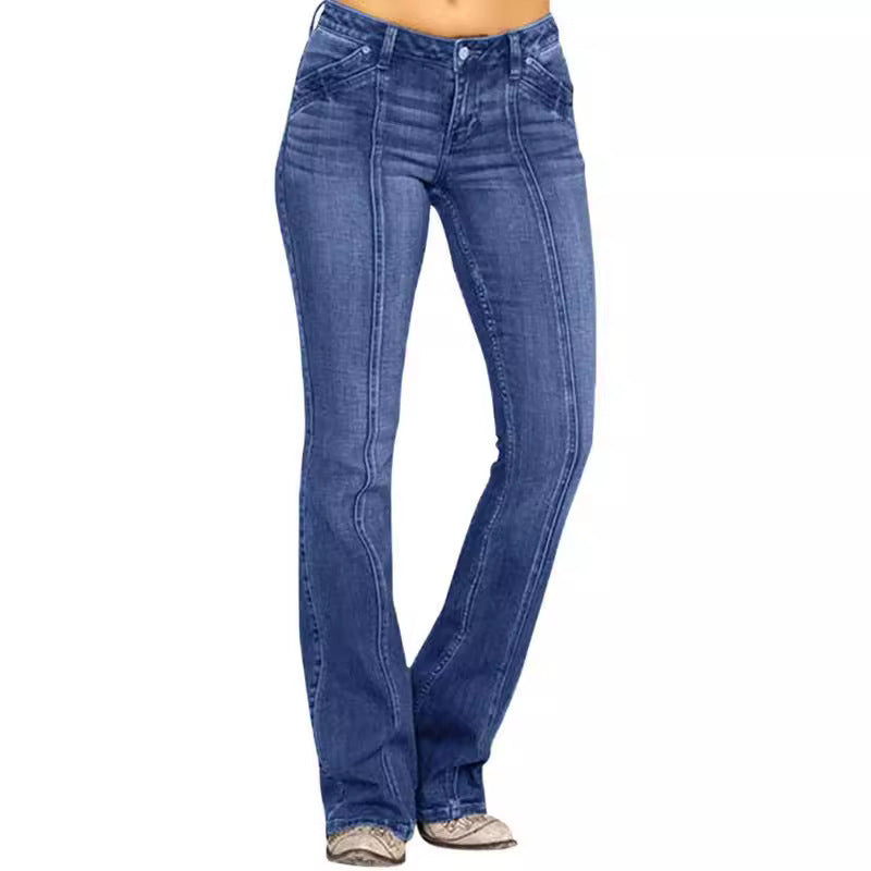 Damen Jeans Bootcut Stretch Elegant Schwarz - Norvielle