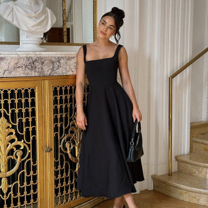 Damen Maxikleid A-Linie Quadratausschnitt Lang