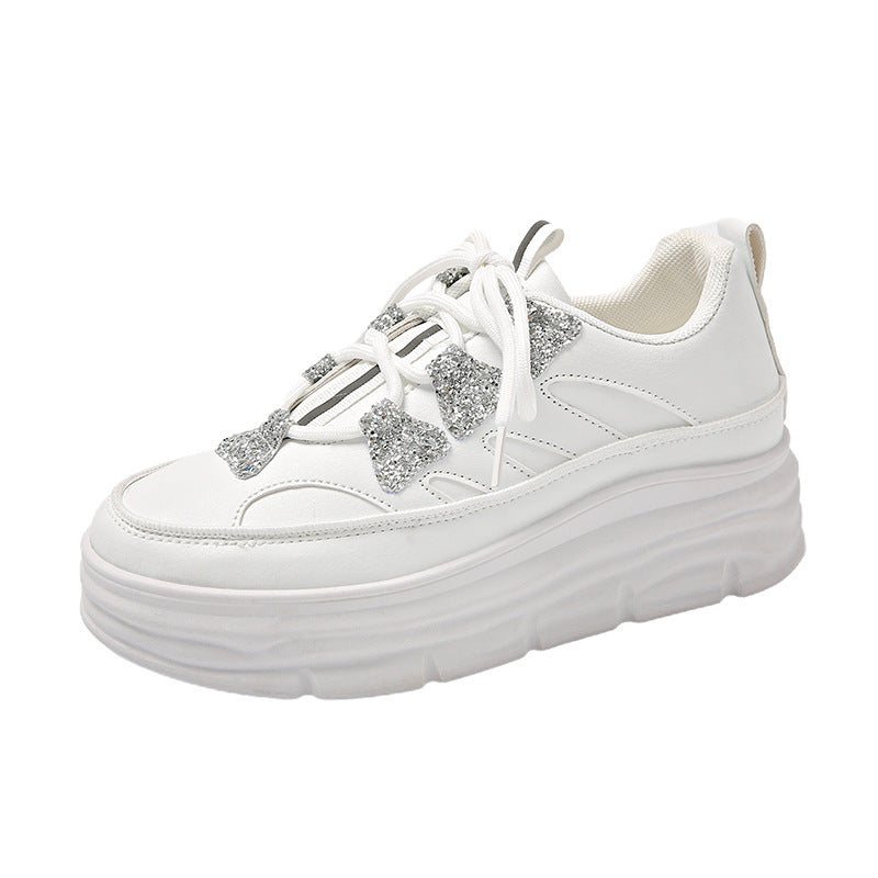 Damen Plattform Sneaker Glitzer Optik