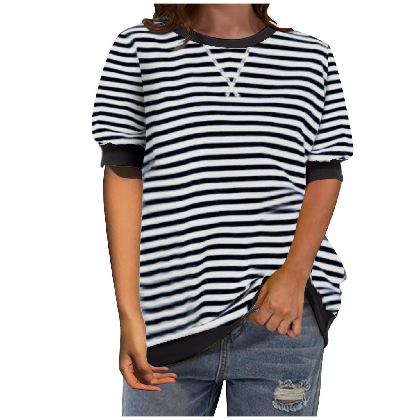 Damen Streifenshirt Lässig Modern Baumwolle