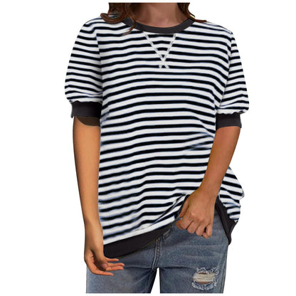 Damen Streifenshirt Lässig Modern Baumwolle