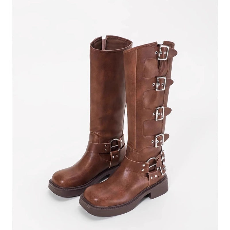 Damen Stiefel Schnalle Blockabsatz Robust