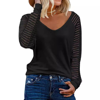 Damen V-Ausschnitt Durchsicht Ärmel Trendy