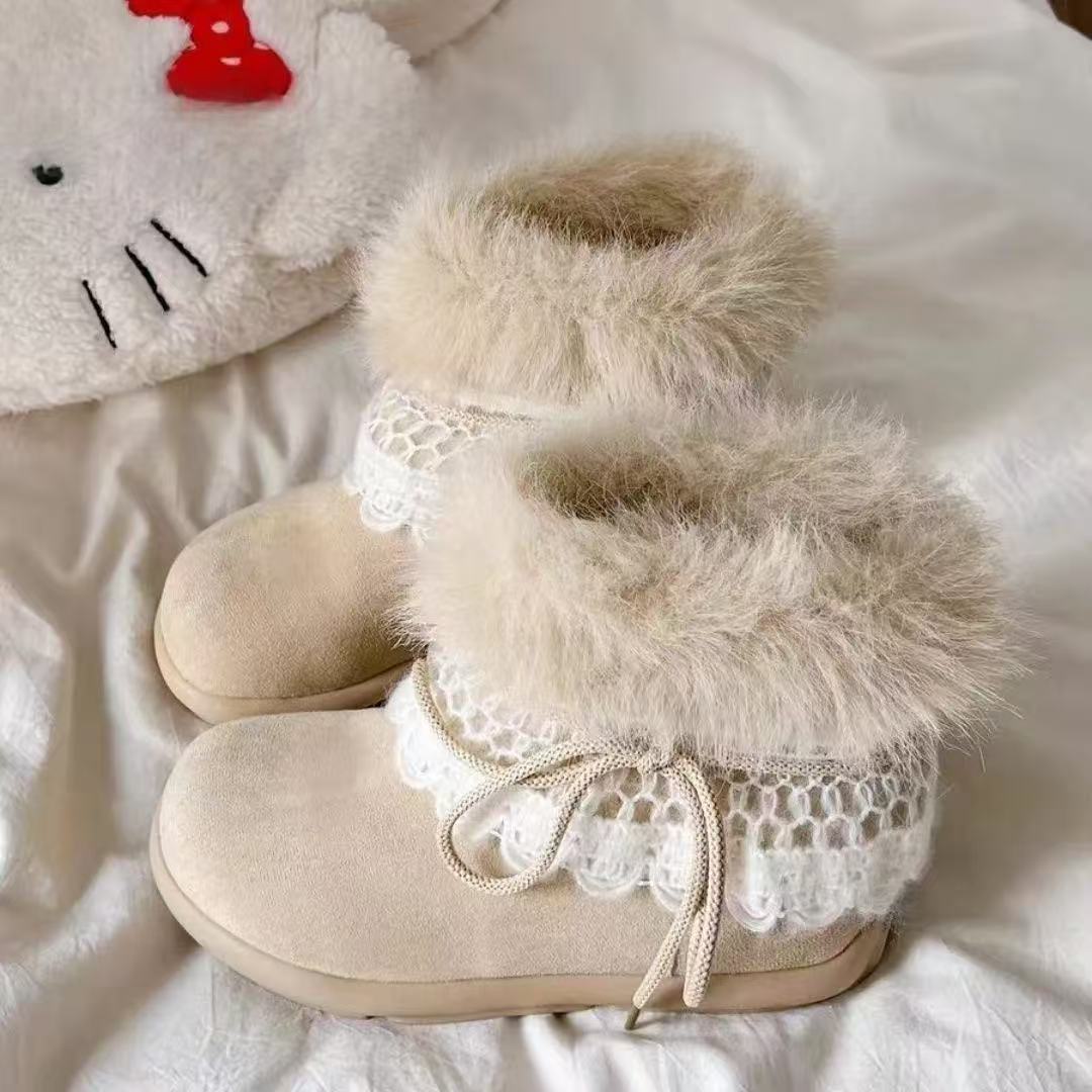 Damen Winterstiefel Warm Fellkragen Schnee Stiefel