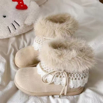 Damen Winterstiefel Warm Fellkragen Schnee Stiefel