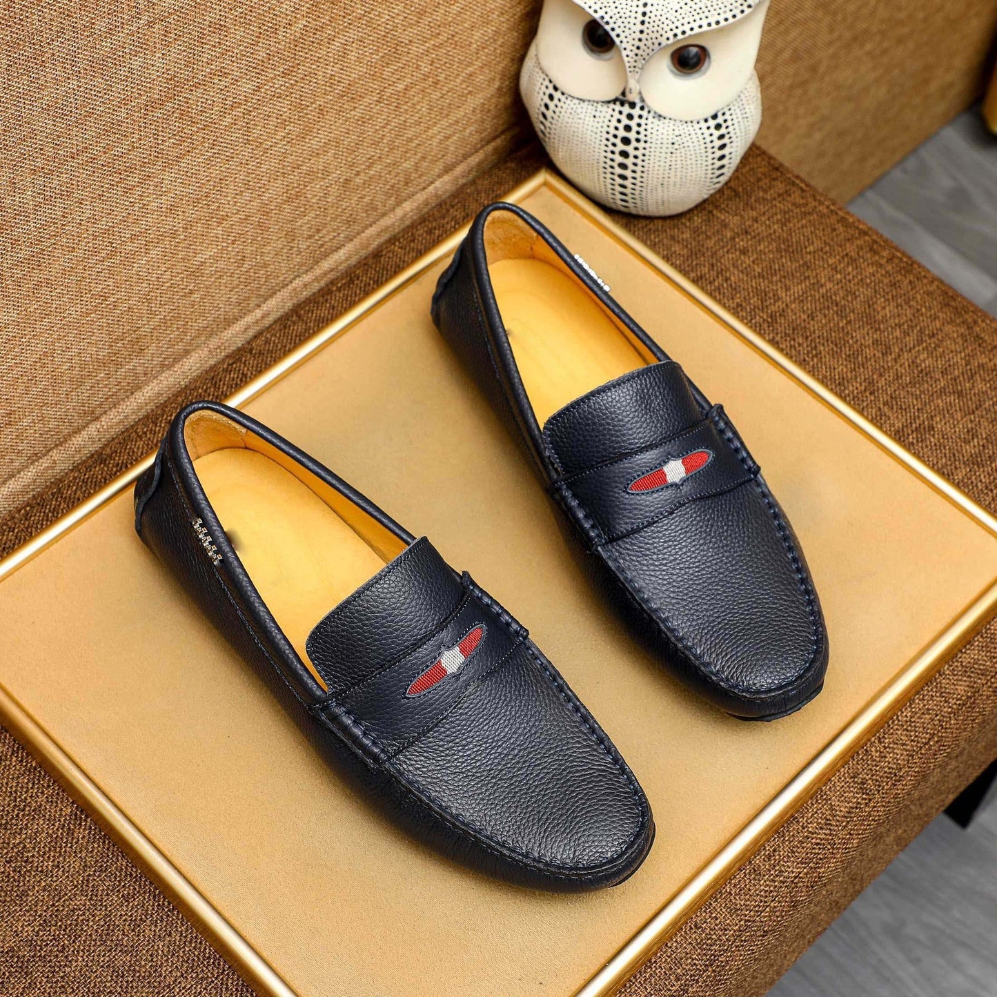 Herren Mokassins Leder Elegant Ziernaht
