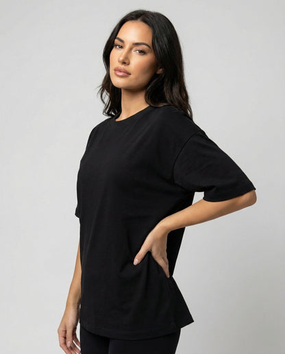 Damen Slim-Fit T-Shirt Kurzarm Baumwolle Weiß/Schwarz - Norvielle