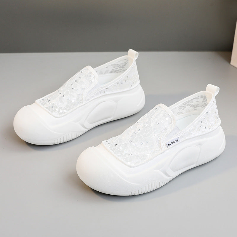 Damen Sneaker Bequem Spitze Elastisch Schnellverschluss