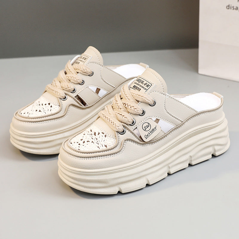 Damen Slipper Chunky Atmungsaktives Material Schnürsenkel
