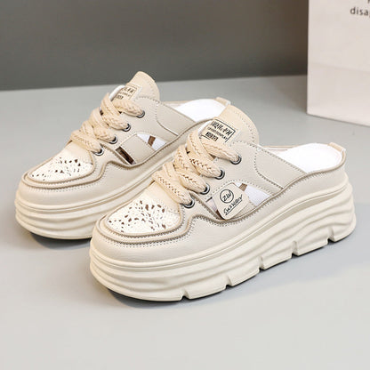 Damen Slipper Chunky Atmungsaktives Material Schnürsenkel