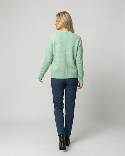 Damen Cardigan Feinstrick Melange mit Perlmuttknöpfen Hüftlang