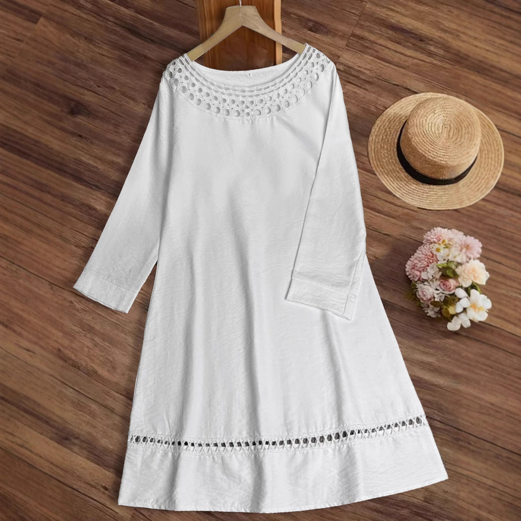 Damen Sommerkleid Elegant Häkelkragen Durchgehender Schnitt