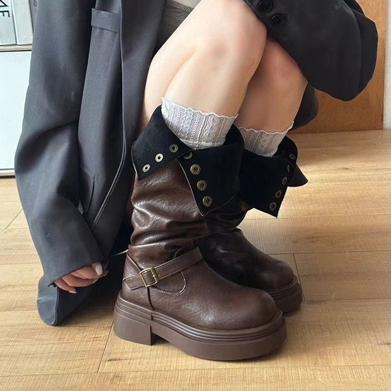 Damen Lederstiefel Elegant mit Riemen