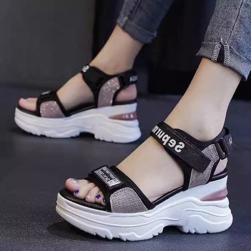 Damen Plateau-Sandalen Sportlich Verstellbare Riemen