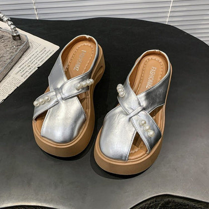 Damen Plateausandalen Perlen