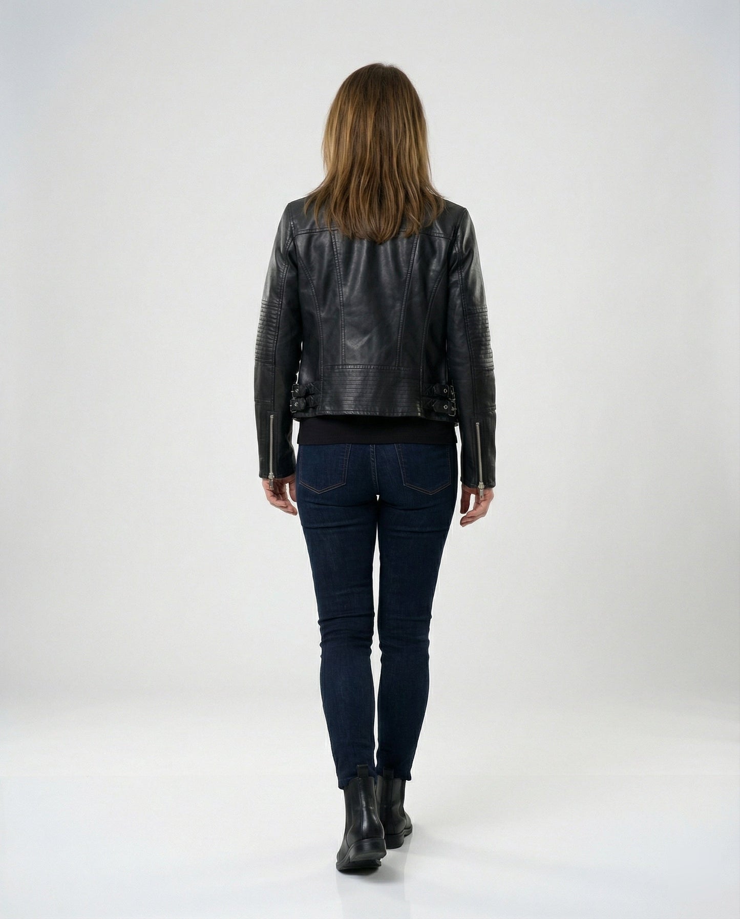 Damen Lederjacke Biker Kurz Tailliert Asymmetrisch
