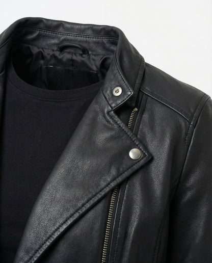 Damen Lederjacke Biker Kurz Tailliert Asymmetrisch
