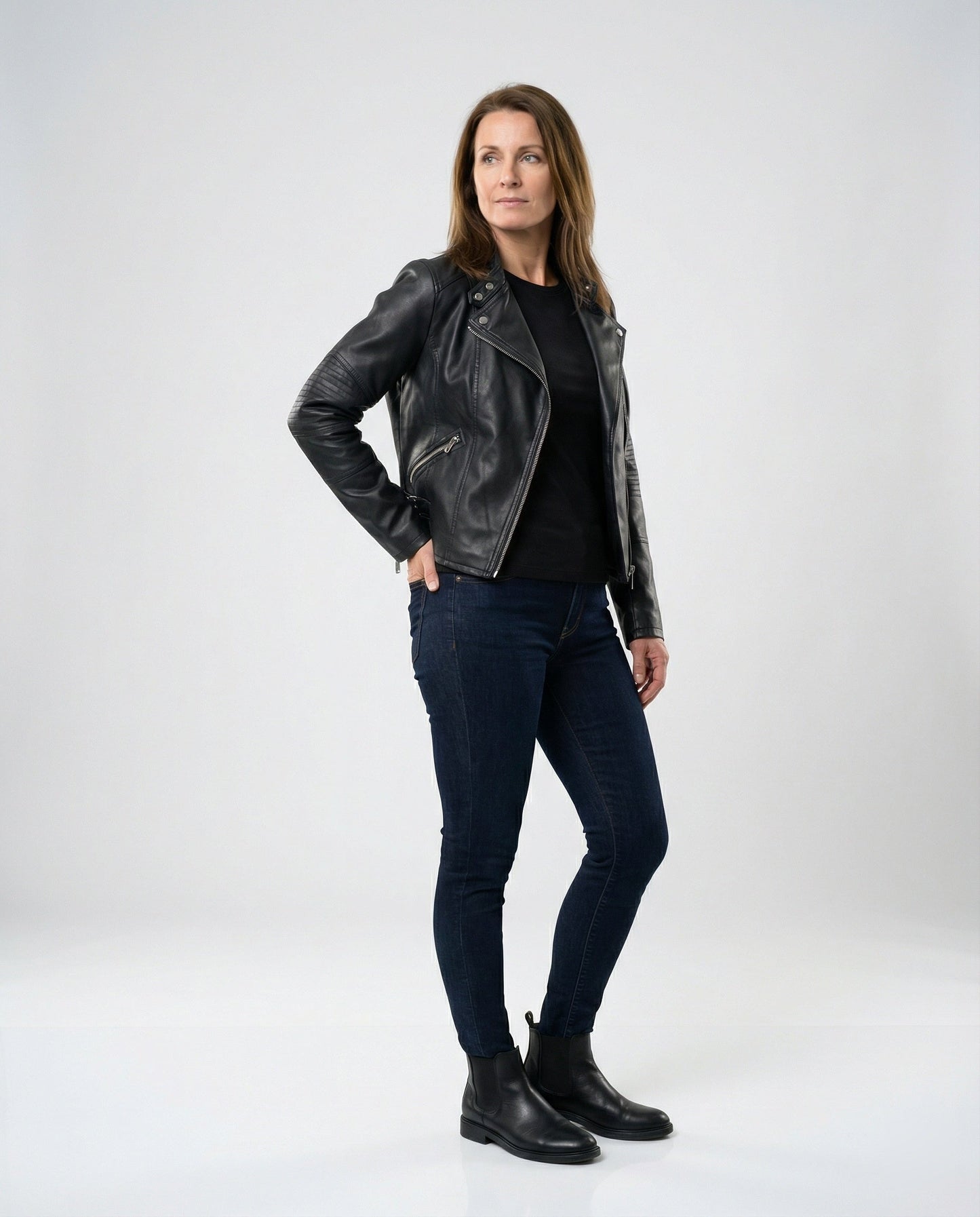 Damen Lederjacke Biker Kurz Tailliert Asymmetrisch
