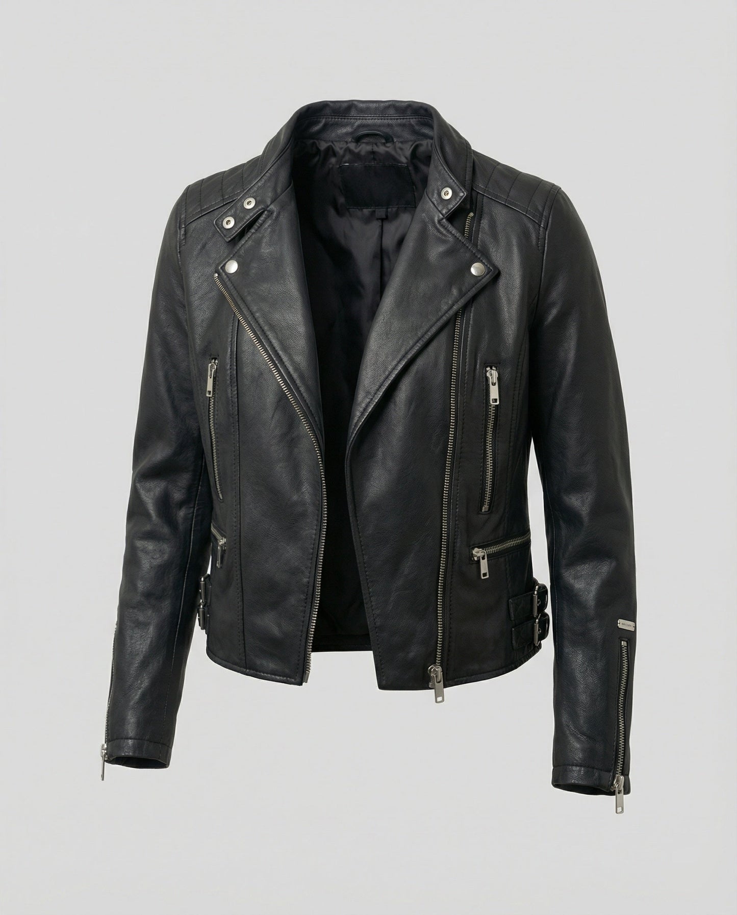 Damen Lederjacke Biker Kurz Tailliert Asymmetrisch