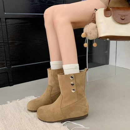 Damen Stiefeletten Modisch Knopf Detail Leder