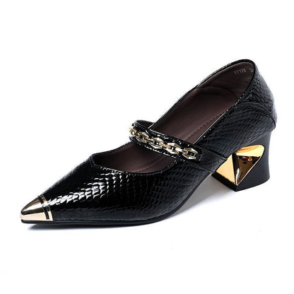 Damen Hochhackige Pumps mit Blockabsatz und Kettenriemen