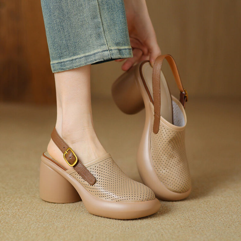 Damen Clogs Atmungsaktives Material Blockabsatz Bequem Elegant