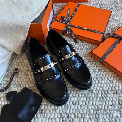 Damen Mokassins Elegante Fransen Schnalle Leder
