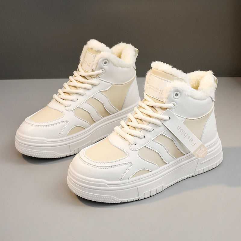 Damen Sneaker Robustes Kunstleder Bequem Hochflorig
