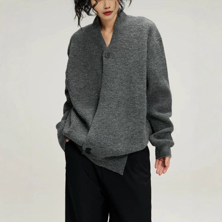 Damen Strickcardigan Modern Revers Glamour Style Schwarz - Norvielle