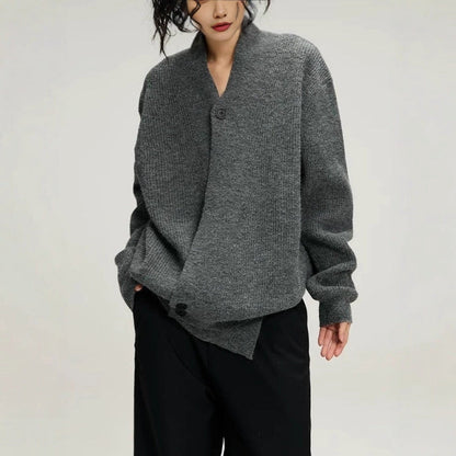 Damen Strickcardigan Modern Revers Glamour Style Schwarz - Norvielle