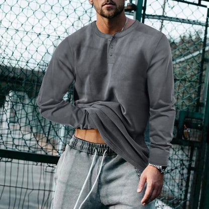Herren Langarmshirt Weich Bequem Mit Knöpfen