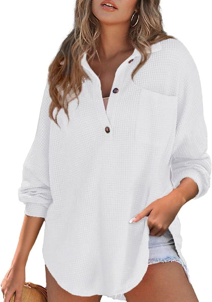 Damen Oversized Baumwollhemd mit Brusttasche und Knöpfen