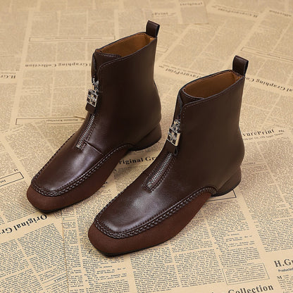 Damen Stiefel Leder Ankle Boots Mit Reißverschluss