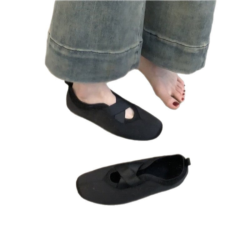 Damen Ballerinas Kreuzriemen Bequem