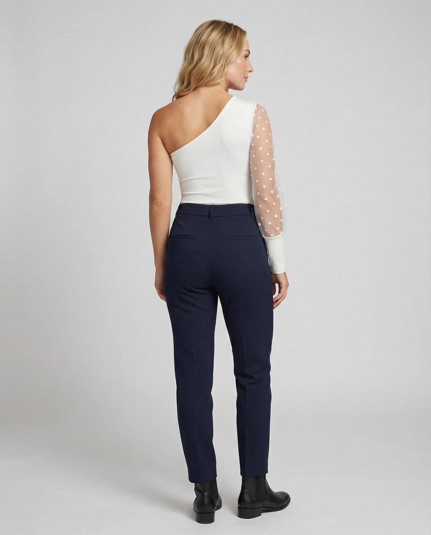 Damen Bodysuit Asymmetrisch Puffärmel Eleganz