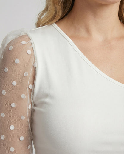 Damen Bodysuit Asymmetrisch Puffärmel Eleganz